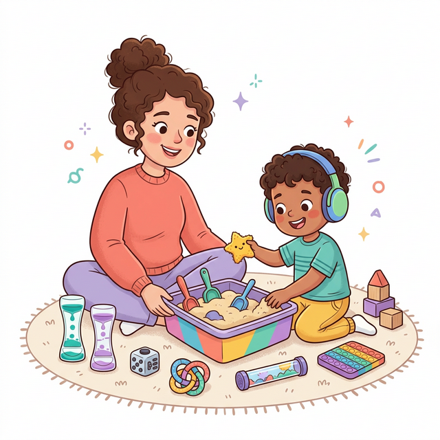 Mãe e filho brincando, ilustração cartoon infantil